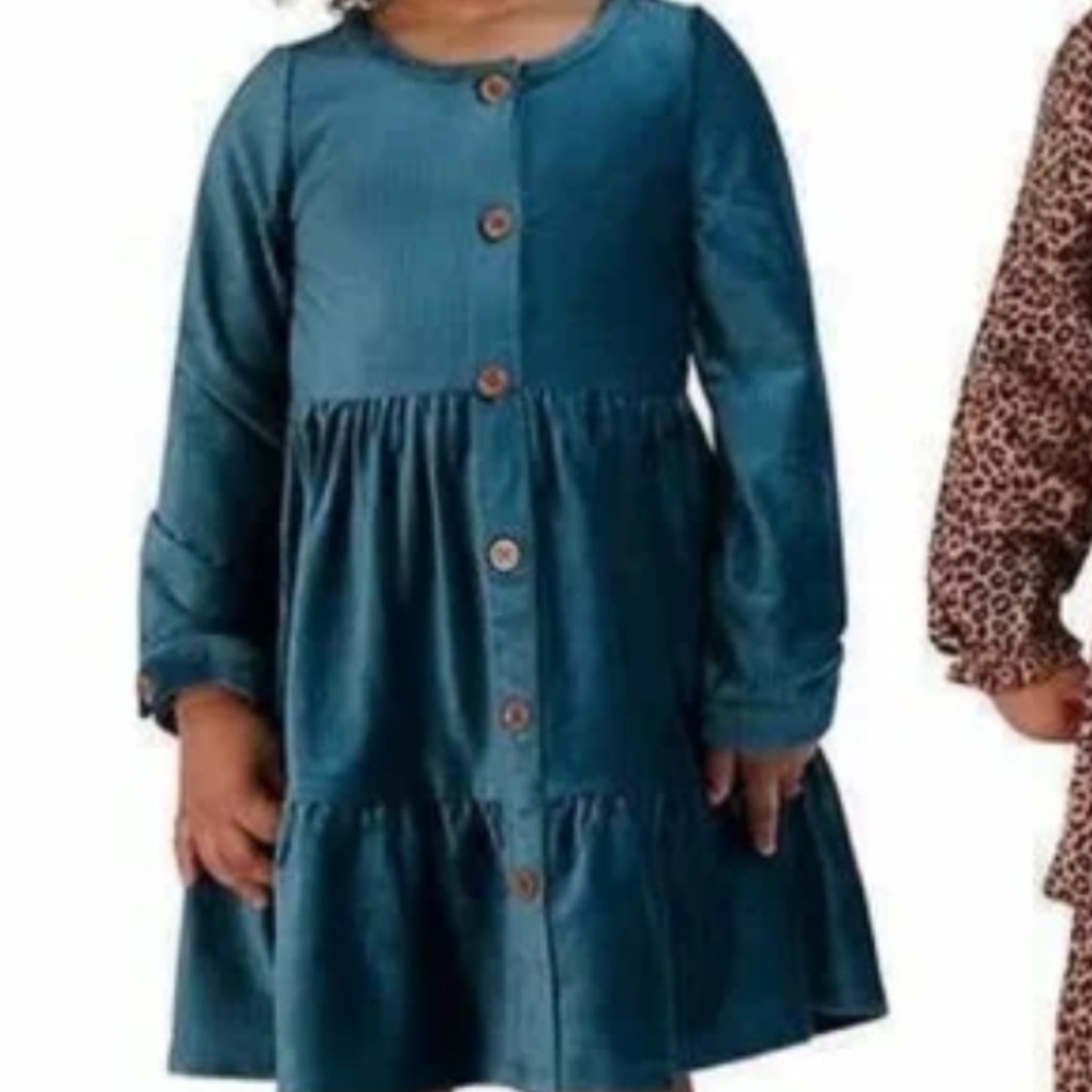 Biscotti Teal Button-Up Casual Kids Dress